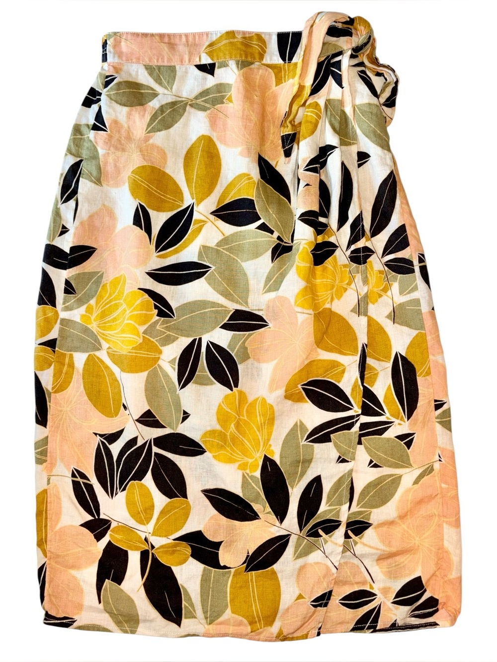 🌱 Rachel Zoe 100% Linen Floral Wrap-Style Midi Skirt XS